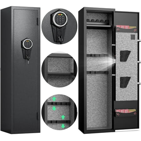 3-5 Large Gun Safe for Guns and Pistols Quick Access Gun Safe with Silent Mode and Alarm System Gun Cabinet with Removable Shelf and 2 Adjustable Gun Slots