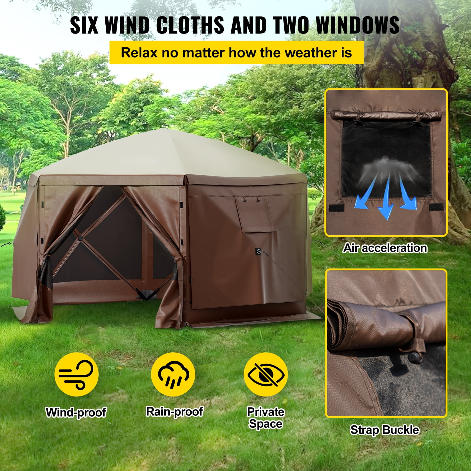 KFFKFF 12x12 ft Brown Pop up Outdoor Canopies, Waterproof