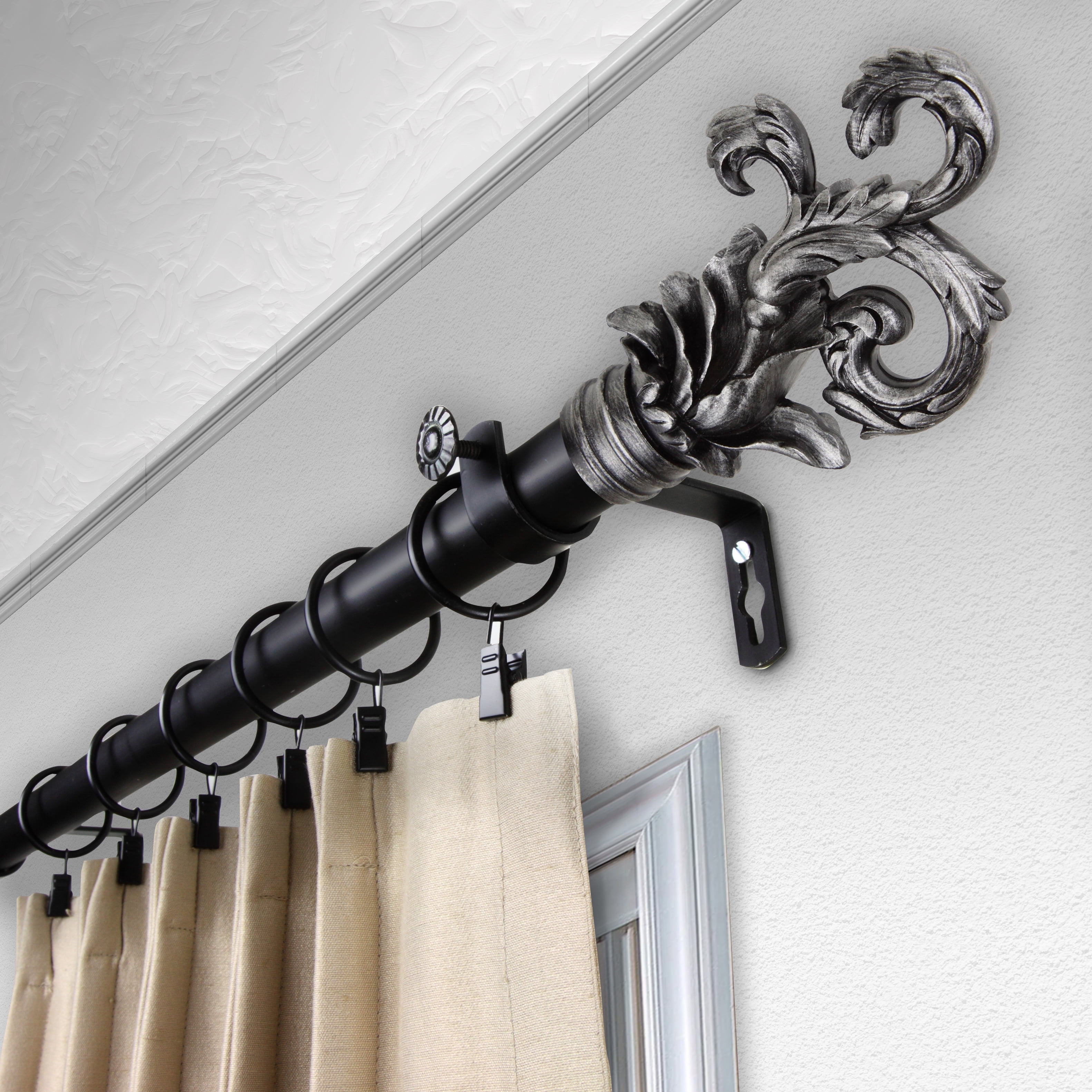 1" Dia Adjustable Paxe Double Curtain Rod 28-48 inch Black