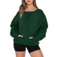 thumbnail image 2 of Women Long Sleeve Pullover Jumper Sweatshirt Cotton Casual Solid Crew Neck Pockets Workout Tunic Tops Loose Fit (Small, Green), 2 of 6