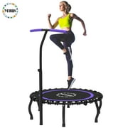 YORIN Rebounder Foldable Trampoline for Adults, 330LBS Fitness Indoor Trampoline, 48" 40" 50" Mini Exercise Trampoline with Bungees, 3 Level Adjustable Foam Handle Bar, Stable Quiet Small Trampoline