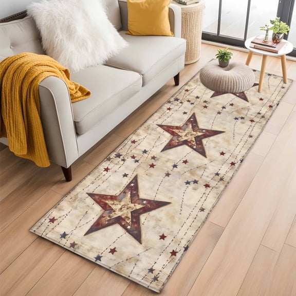 Texas Star Western Kitchen Runner Rug 2x6 Washable Runners for Hallway Non Slip Stars Country Retro Large Area Rug Indoor Floor Carpet for Bathroom Laundry Entryway Bedroom Living Room