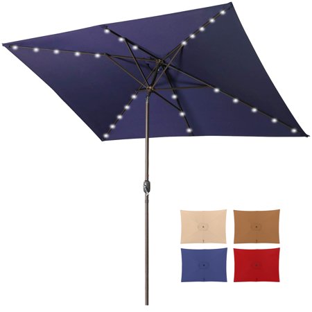 10ft X 6.5ft LED Lighted Outdoor Patio Umbrella with Crank and Tilt Adjustment Windproof Navy Blue