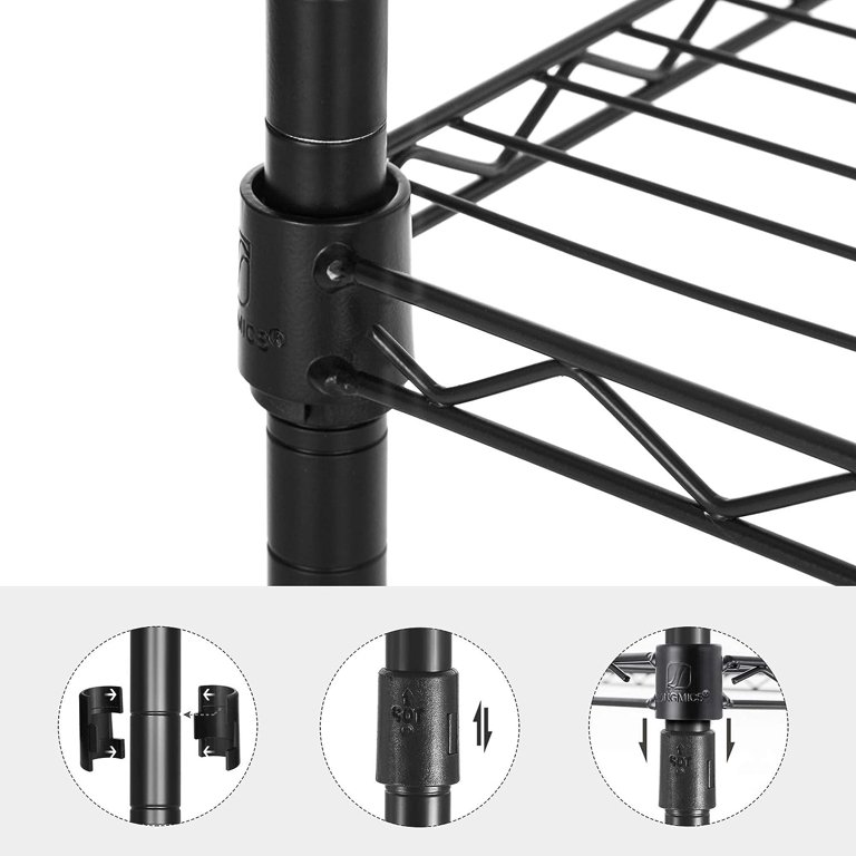 SONGMICS Bakers Rack Adjustable Microwave Stand Kitchen Storage Rack with 4 Shelves 6 Hooks for Pots Pans Spice Bottles in The Kitchen Apartment