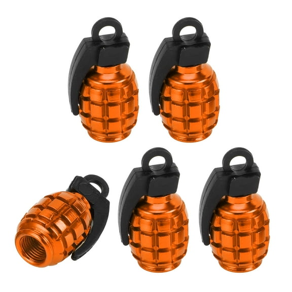 Unique Bargains 5 Pcs Tire Valve Stem Caps 35x16MM Car Wheel Valve Cap Universal for Car Bike Aluminum Alloy Orange