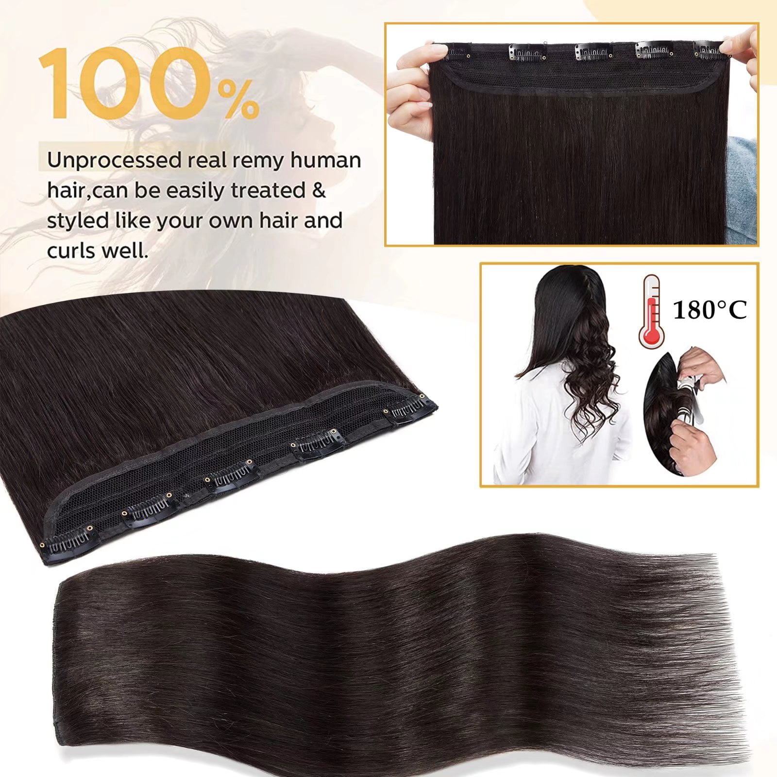 MY-LADY 10''-24'' 5 Clips in Human Hair Extensions Thick Real Natural Hair Pieces 100% Full Head Remy Hair 20inch #1B Natural Black（Thin）