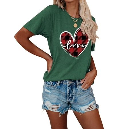 

Wenini Short Sleeve T Shirts for Women Round Neck T Shirts Summer Casual Short Sleeve Basic Tops Tees Love Printing Shirts Loose Fit Tees Blouses Hot Style Gifts for Friend Female