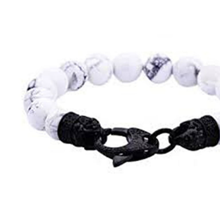 Arista Genuine Howlite Beaded Men's Bracelet in Black Plated Solid