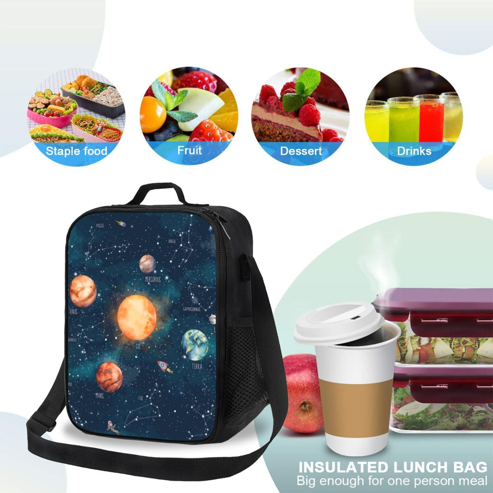 Ratiio Solar System And Planets Print Lunch Box - Reusable Lunch Bag Men Adult Women- Insulated LunchBox