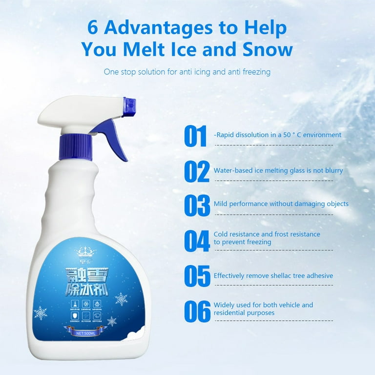 Menrkoo Auto Glass Deicer Car Deicing Snow Antifreeze Spray Winter Windshield Defrost Refrigerator Ice Melter 500ml White Free Size