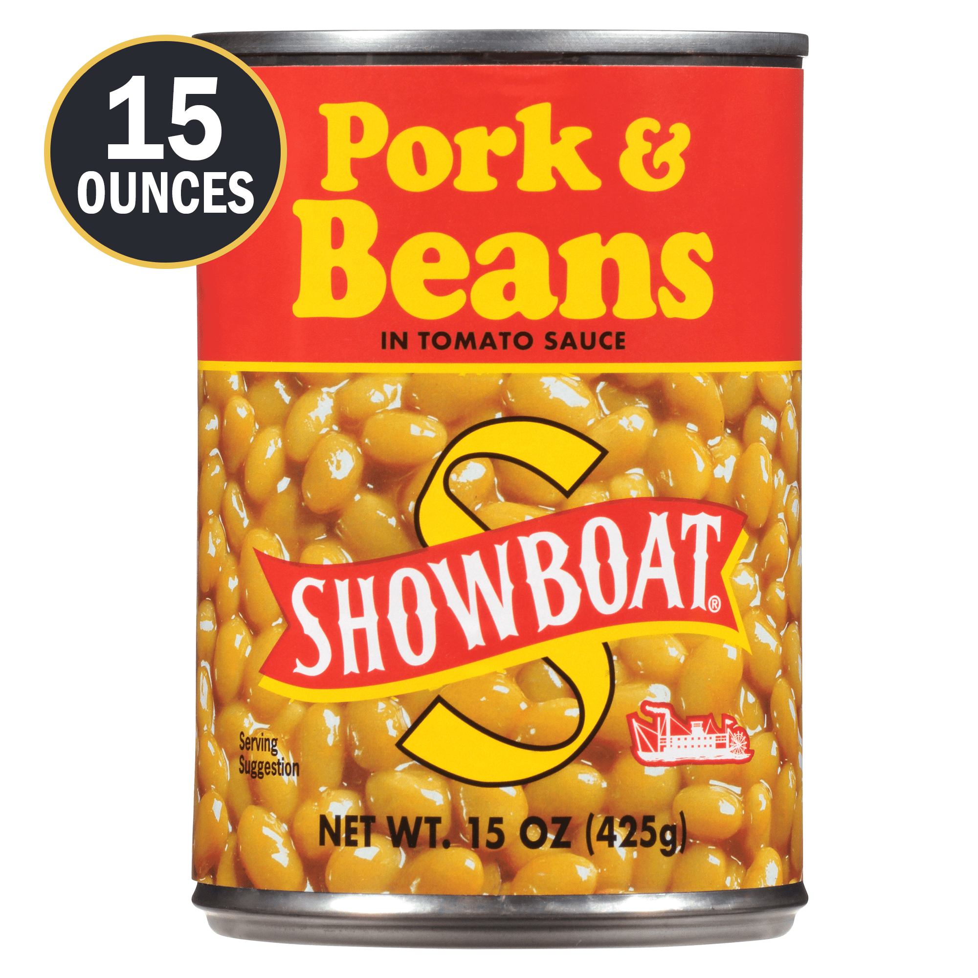Showboat Pork and Beans in Tomato Sauce, Canned Beans with Pork, 15 oz