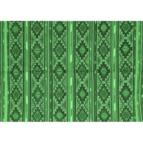 Ahgly Company Indoor Rectangle Oriental Emerald Green Traditional Area Rugs, 2' x 5'