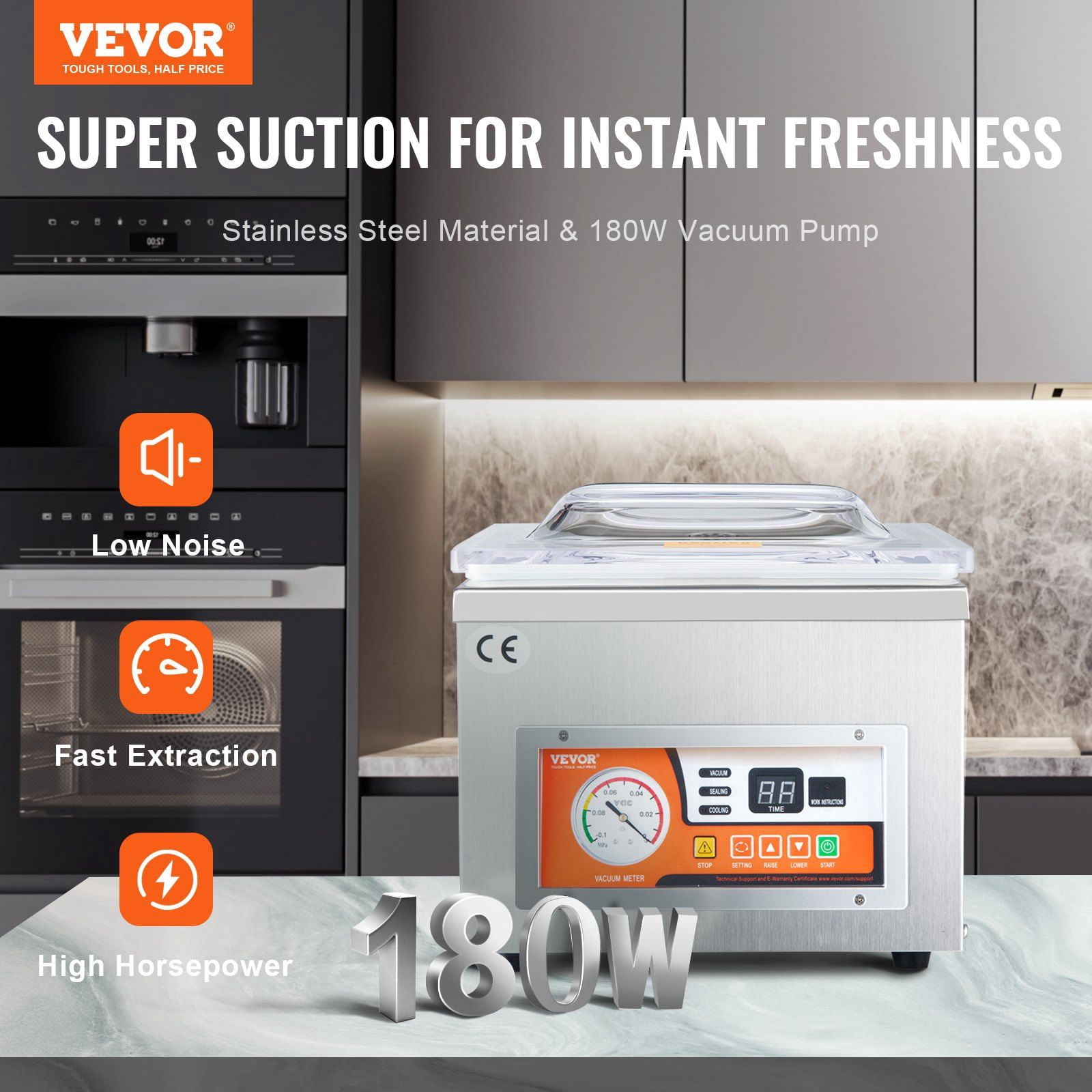 Automatic Chamber Vac Sealer, 6.5 m³/h Pump, DZ-260A Model, Food Saver for Meat & Fruit, 110V