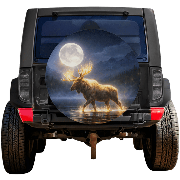 Moose Walking In Lake Full Moon Spare Tire Cover Without Backup Camera Hole 6 Sizes (27 in.)