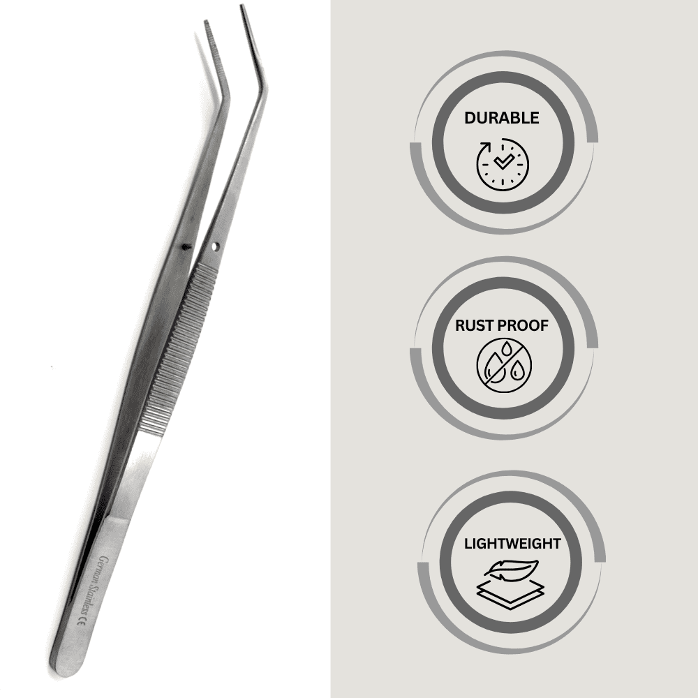 24 Pcs College Cotton Plies Lab Tweezers Angled Serrated Tips Made of Stainless Steel Multipurpose Tweezers - 6"