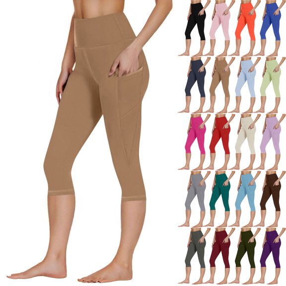 Yertdoel Capri Leggings for Women High Waist Butt Lifting Tummy Control Solid Color Yoga Pants Daily Fashion Casual Cozy Sports Workout Capris with Pockets