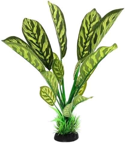 Silk Aquarium Plants, 12 Inch Artificial Silk Plants Decorations for Fish Tank,Aquarium Décor Plastic Plants (Green with Stripes, 2 Pack)