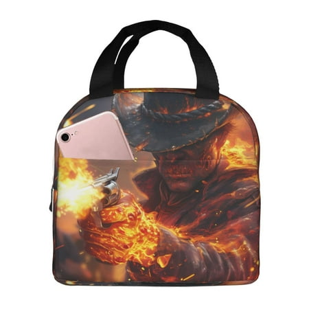 Insulated Lunch Bag for Women Men - Western Fire Cowboy Leakproof Cooler Lunch Box for Women Men  Lunch Tote Bags for Work School Picnic Travel