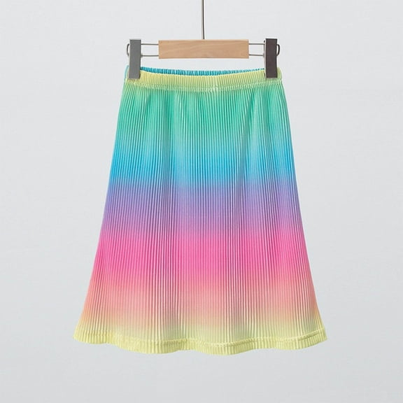 Spazoro Toddler Girls Elastic Waist Skirts, with Lining Pleated Summer Gradient Color A-Line Skirts for Child Girls Multicolor Size 7 T