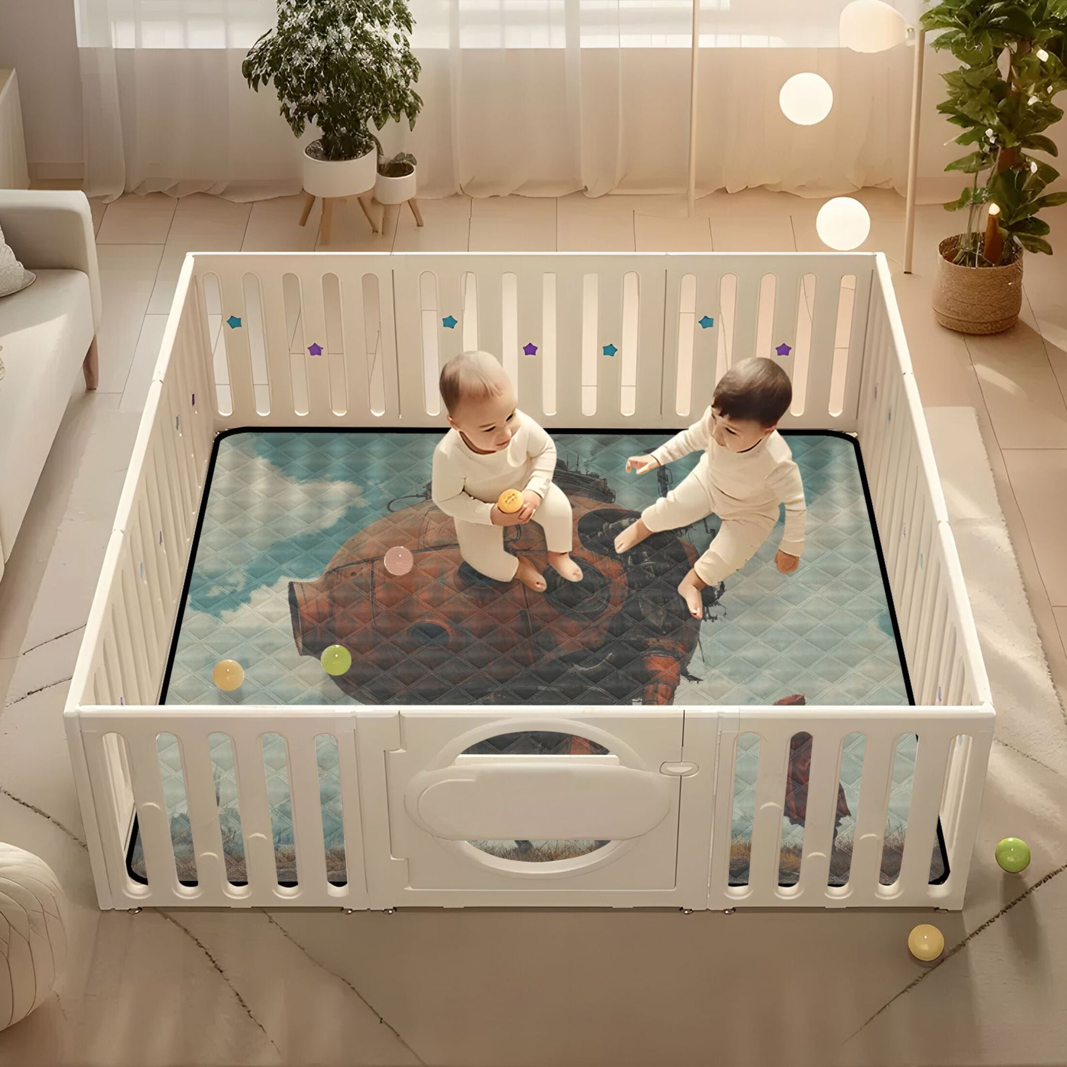 WOBOGO Moving Machine Head Baby Playmats Extra Large Waterproof Rollable Activity Pads for Toddlers 50×50inch