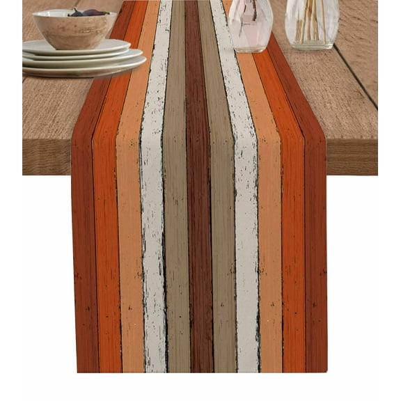 ERUNPONLY Burnt Orange Brown Table Runner - 36 Inch Long Farmhouse Vintage Wooden Cotton and Linen Blended Dress Scarves Farmhouse Table Runner for Kitchen Dining, Coffee Table, 13"x36"