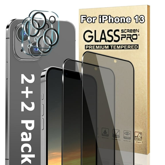 2-Piece Set Of Privacy Tempered Glass Screen Protector For Iphone 13, Including 2 Lens Protectors, Privacy And Anti-Peep Protection, 9h Hardness And Wear Resistance, Bubble-Free, Easy To Install