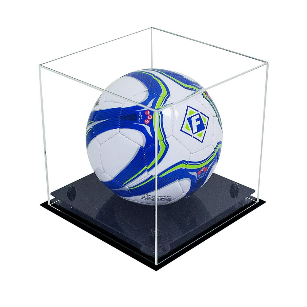 Deluxe Clear Acrylic Soccer Ball Display Case with Black Risers (A027