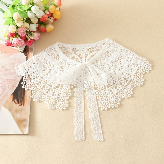 Ywmsfl Hollow Out Ribbon Bow Fake Collar Shawl Wrap Pastoral Embroidery Lace Necklace