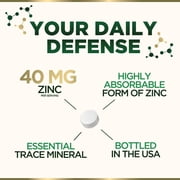 Zinc Supplements - Immune System Support & Antioxidant - High Potency Zinc Tablets for Adults - Best Zinc Supplements for Women & Men - Zinc 40mg Per Tablet - Bottled in the USA - 60 Tablets