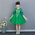 thumbnail image 2 of JSGEK Tulle Flower Girl Dress for Wedding Puffy Satin Ruffle Sleeve Ball Gowns Tea Length Bow Knot Princess Dress Green 9 Years, 2 of 3