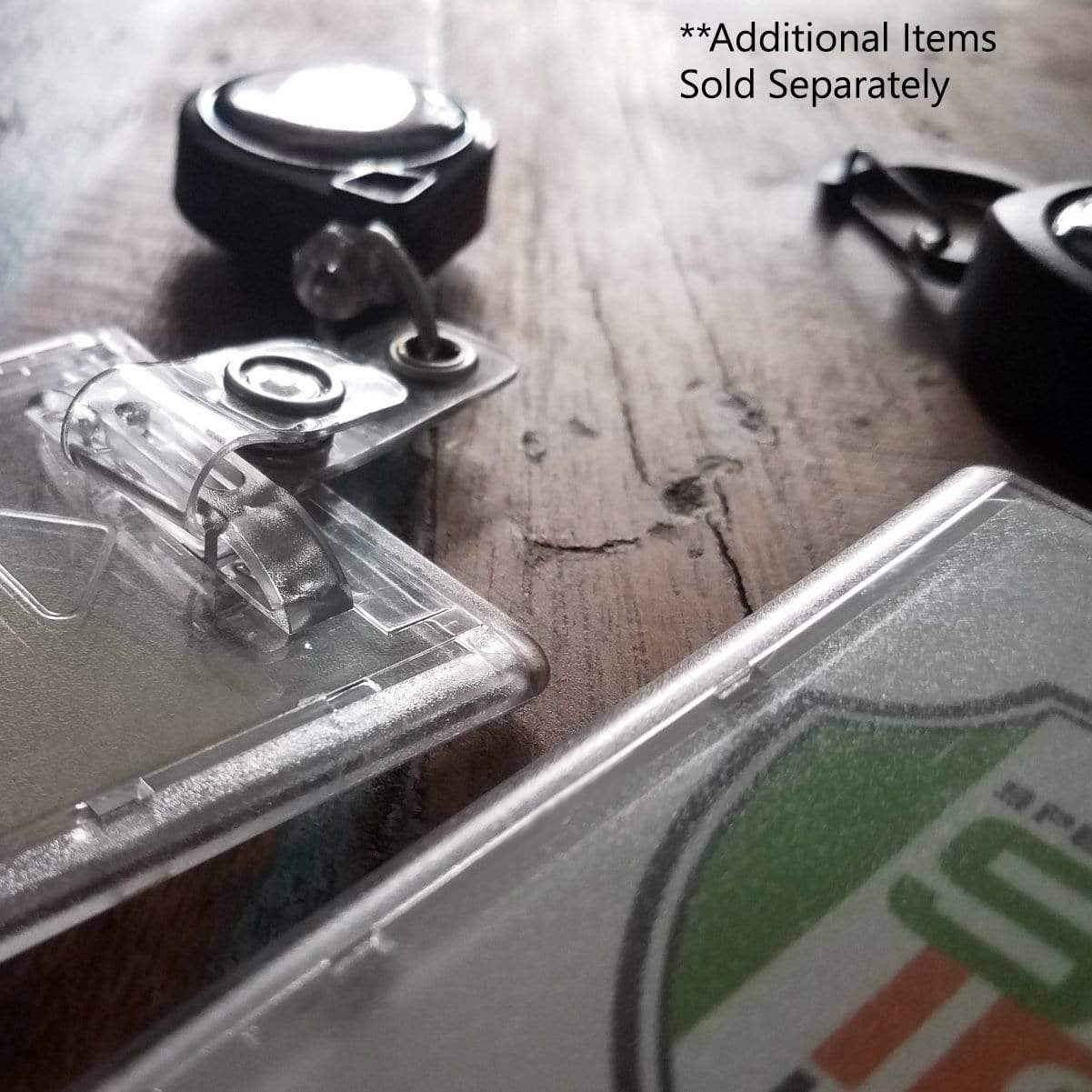 50 Pack - Slim Heavy Duty Badge Holders - Hard Plastic Clear Polycarbonate (Holds 1 Card) Rigid Top Load Single Card Case - Vertical Easy Access Thumb Slide Hole & ID Protection by Specialist ID