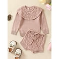 thumbnail image 2 of Infant Baby Girls 2-piece Outfit, Long Sleeve Doll Collar Sweater with Shorts Knitted Outfit, 2 of 9