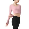 thumbnail image 5 of aidice Yoga Tops for Women Athletic Round Neck Long Sleeve Slim Fitting Backless Cropped Workout Tops, 5 of 5
