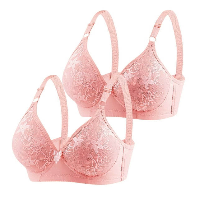 Bowake 2 Pack Wireless Full Coverage Plus Size Bras for Women Comfort Lace Bralettes Lift V Neck Bra Watermelon Red 5