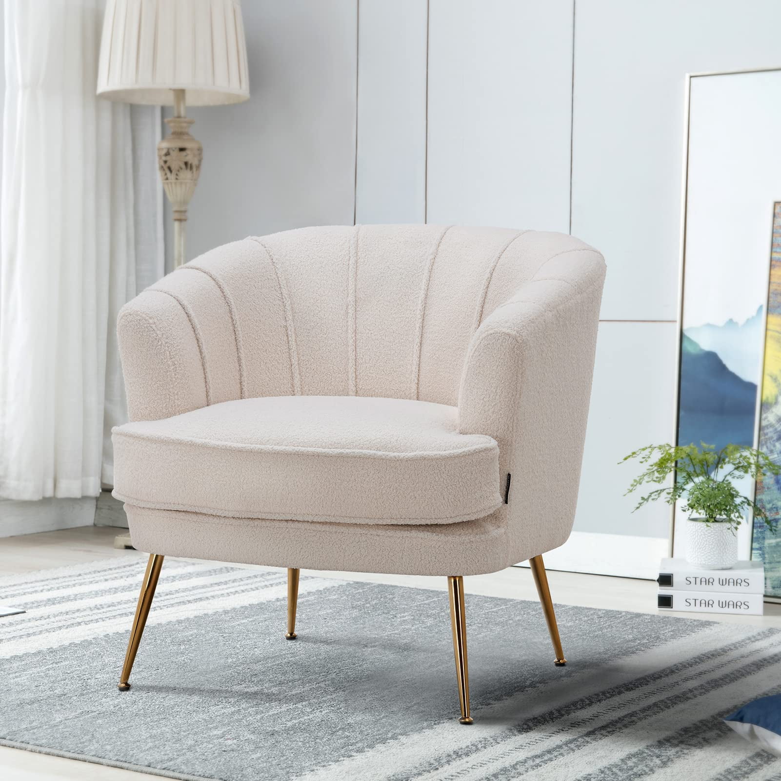 white teddy velvet barrel chair product