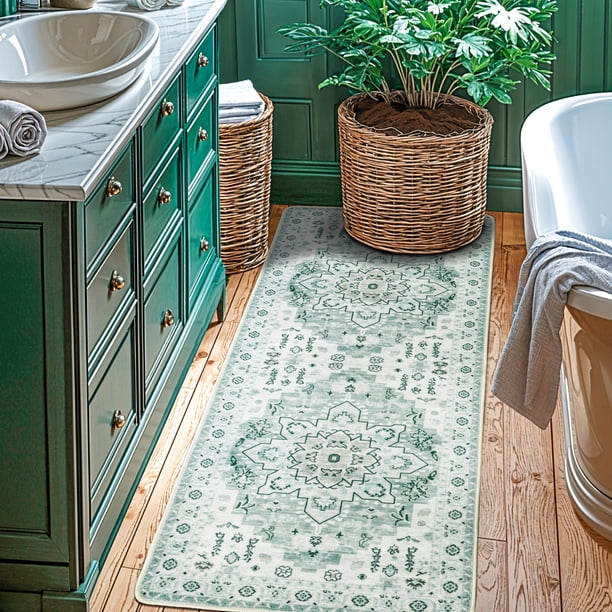 Sonoro Kate Alfombras de 2x6 para Salón Recámara, Alfombra Interior Boho Antideslizante Lavable a Máquina, Verde