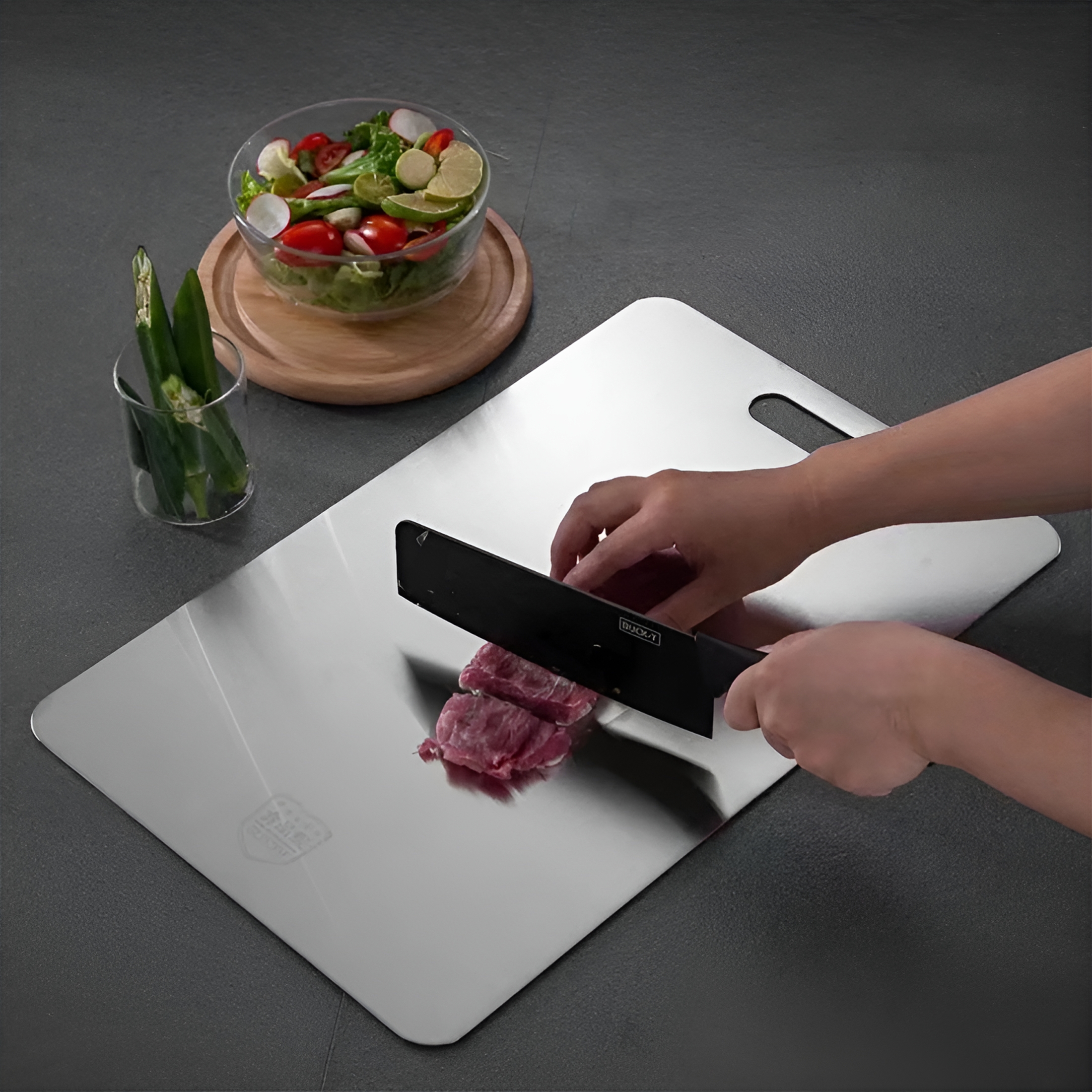 ACDANC 2026 New Titanium Cutting Board-Medical-Grade Double-Sided Chopping Board for Kitchen-Durable,Non-Toxic,Cutting Boards Non Toxic Stainless Steel Cutting Mat (15 X 11 In),Silver