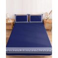 thumbnail image 2 of Full Size Fitted Sheet Set - Navy Blue Geometric 3 Piece Bedding Sets 16" Deep Pocket Fitted Sheet with 2 Pillowcases White Greek Key Design Abstract Modern Art Brushed Microfiber Luxury Bed Sheets, 2 of 9