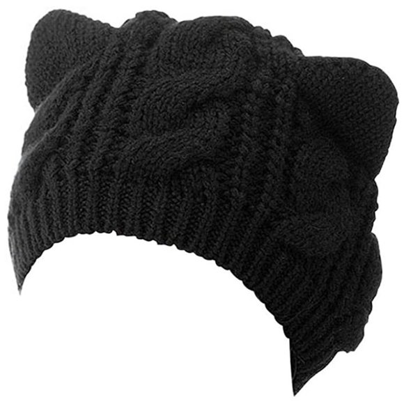 1PC Adult‘s Women‘s Acrylic Cat Ears Knit Black Beanie Hat