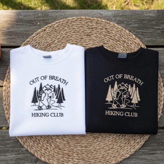 Out of Breath Hiking Society Embroidered Sweatshirt | Funny Raccoon Hoodie | Trash Panda Shirt | Nature Lover Gift
