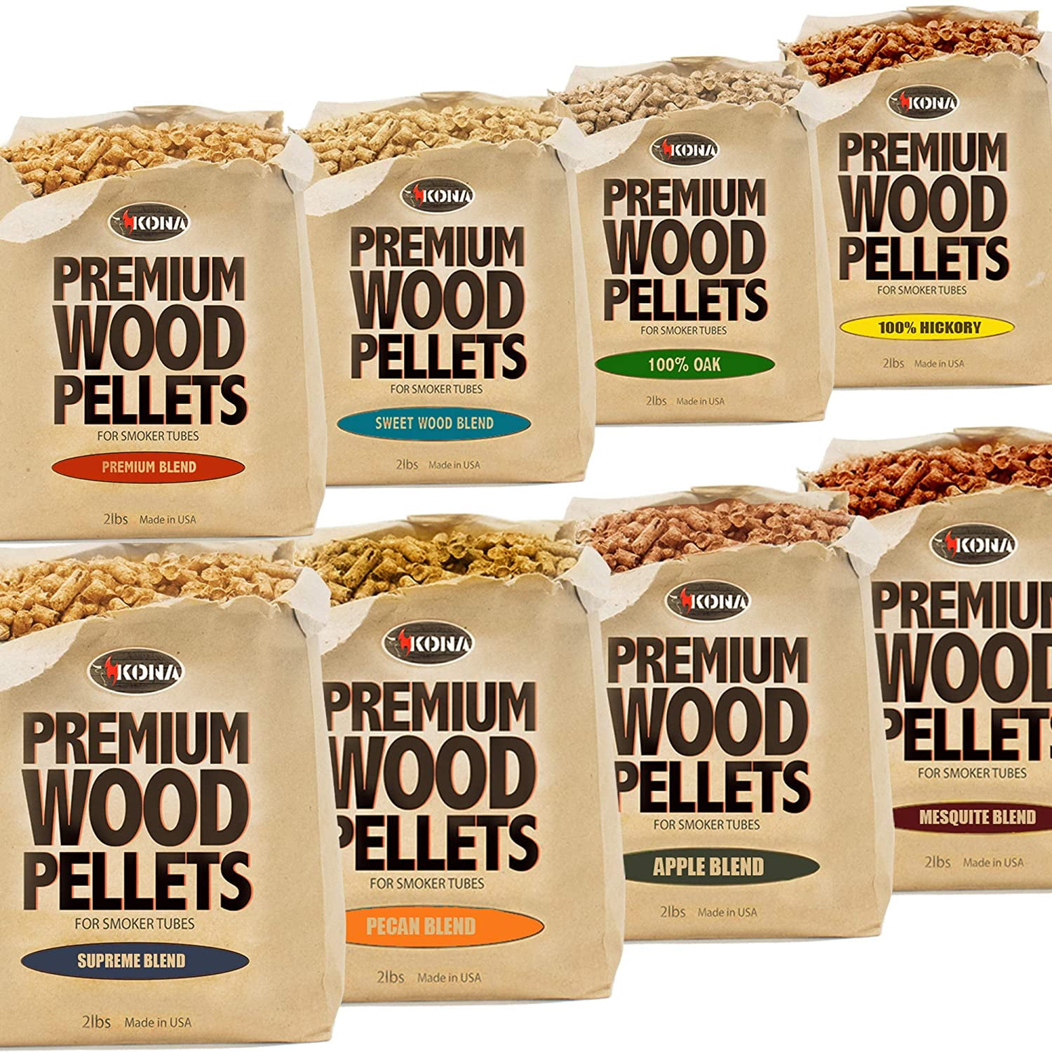 Premium Blend 100% Hickory Signature Sweetwood Blend Kona Best Wood Smoking Pellets Grilling Smoker Tube Pellets Variety Pack 100% Oak 2 Pound Bags