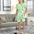 thumbnail image 7 of joogoo Men's Pajama Set Green and White Geometric Lattice V-Neck Pj Shorts Set 2 Piece Loungewear Sleepwear S, 7 of 7