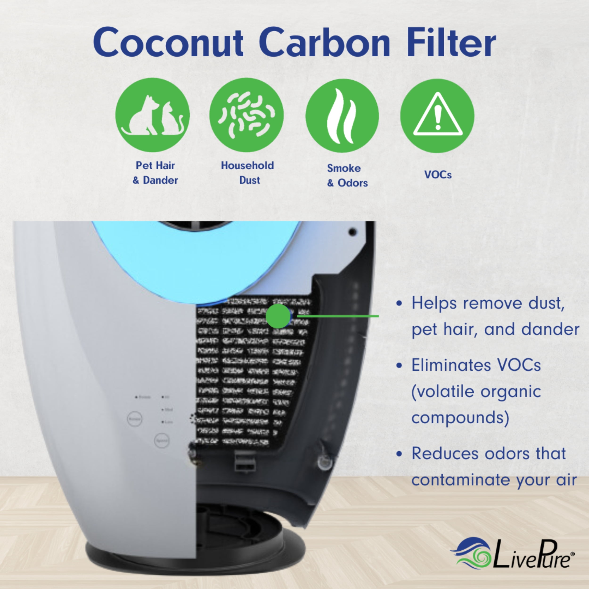 LivePure Bladeless Oscillating Fan w/Filter and Aroma Tray. 3-Speed Adjustment, Touch Control, Quiet Cooling, Stand Up Fan for Bedroom, Office, Kitchen, Black