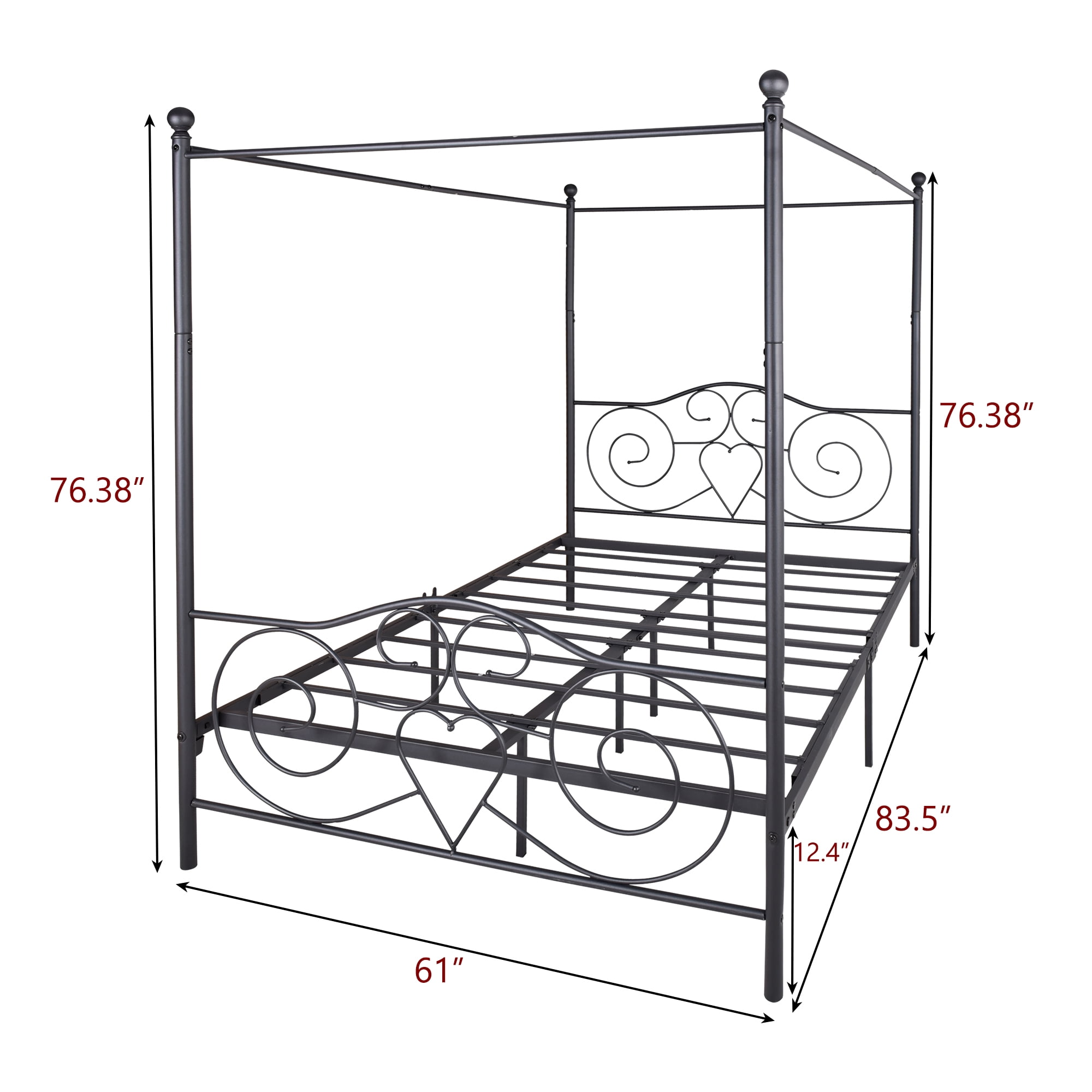MAYEERTY Black Metal Queen Canopy Bed Frame: Exquisite Vintage Styling with Headboard & Footboard, Easy DIY Setup​