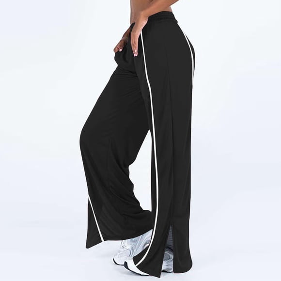 LOVZFMLL Women's Pants, High Waist Jogger Stripe Side Lightweight Wide Leg Workout Sweatpants Black, S