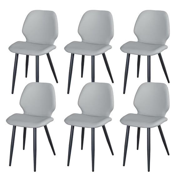 TOPCOMFY Light Grey Leather Dining Chairs, Shell Shape Upholstered with Metal Legs, Set of 6 for Kitchen Restaurant Living Room