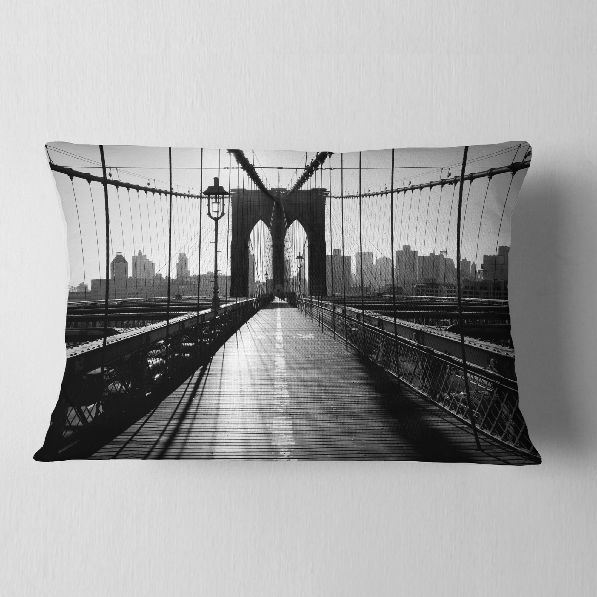 Designart Dark Brooklyn Bridge - Cityscape Photo Throw Pillow - 12x20