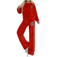 thumbnail image 5 of AINIYS Soft Velour Outfits for Women Casual off-shoulder Set Solid Color Velvet Sweatshirt and Sweatpants Fall Outfits Red M, 5 of 9