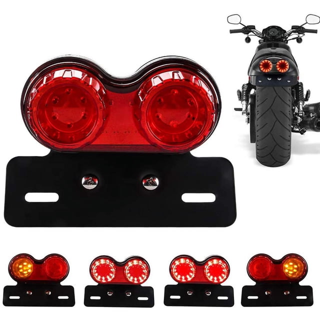 Luz trasera integrada para motocicleta (lente roja), luz de freno, señal de giro, luz de marcha con soporte para placa de matrícula, adecuada para una amplia gama de motocicletas