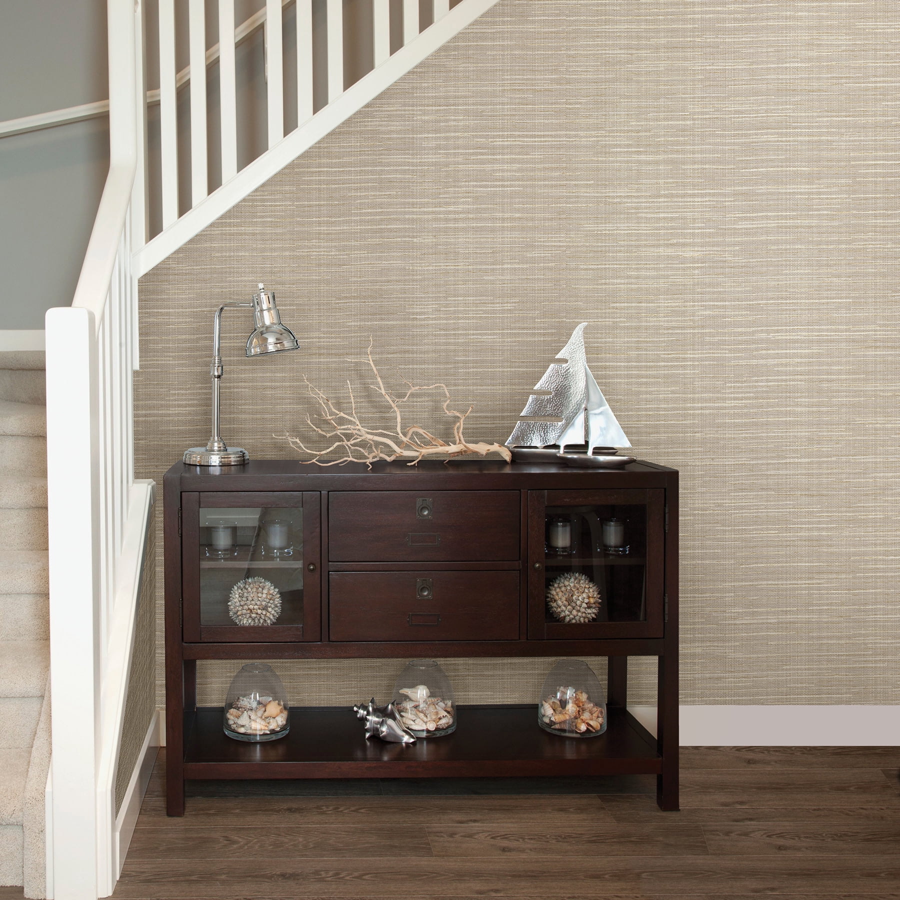 Warner Bay Ridge Blue Faux Grasscloth Wallpaper